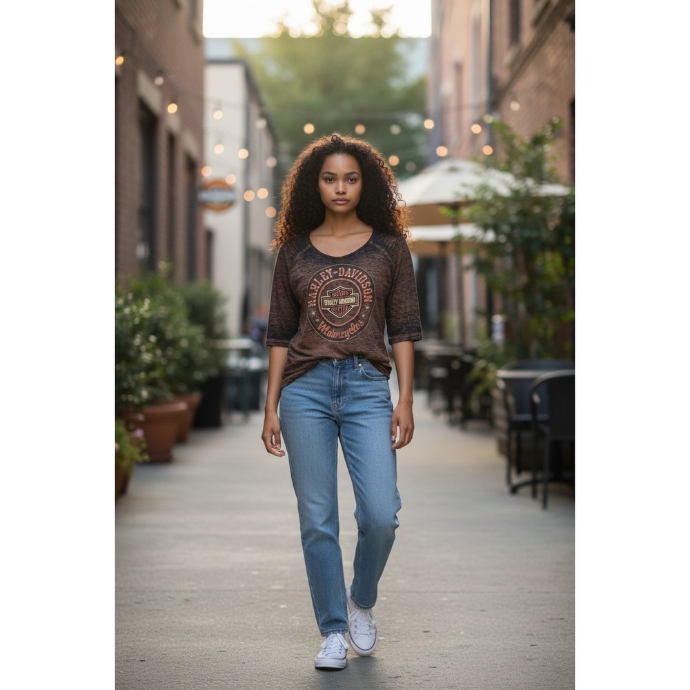 Harley Davidson Motorcycles Distressed Burnout Graphic T Shirt Women XS